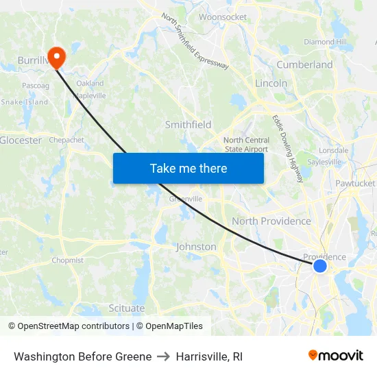 Washington Before Greene to Harrisville, RI map