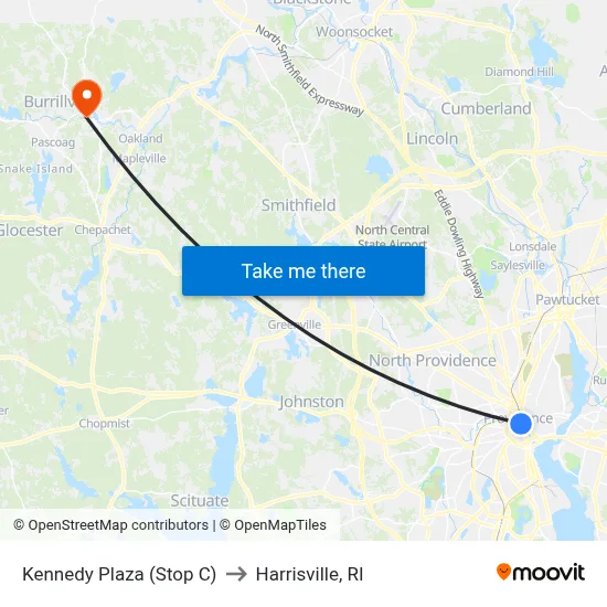 Kennedy Plaza (Stop C) to Harrisville, RI map