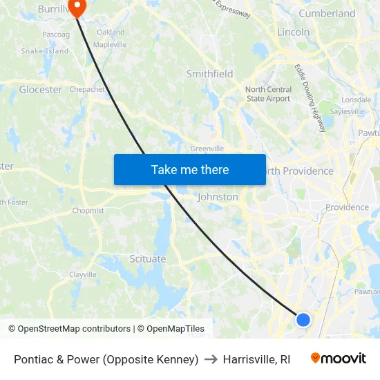 Pontiac & Power (Opposite Kenney) to Harrisville, RI map
