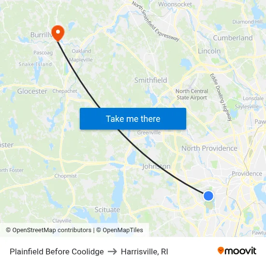 Plainfield Before Coolidge to Harrisville, RI map