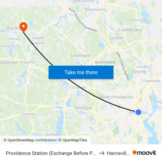 Providence Station (Exchange Before Park Row W) to Harrisville, RI map