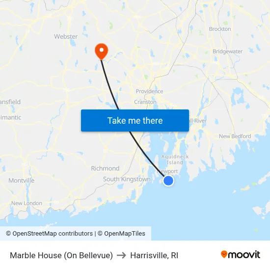 Marble House (On Bellevue) to Harrisville, RI map