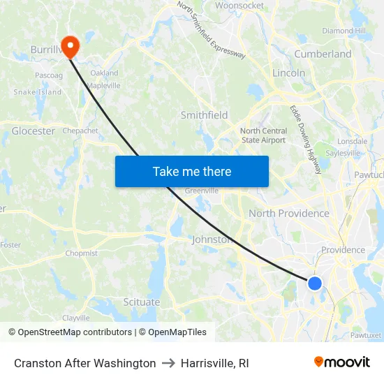 Cranston After Washington to Harrisville, RI map