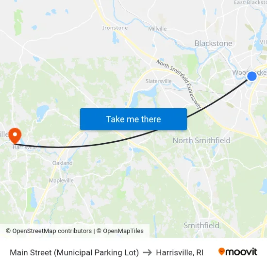 Main Street (Municipal Parking Lot) to Harrisville, RI map