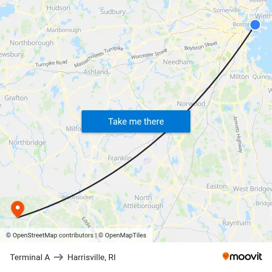 Terminal A to Harrisville, RI map