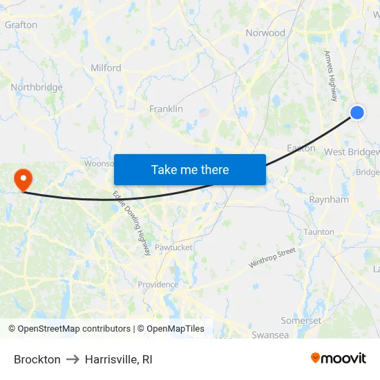 Brockton to Harrisville, RI map
