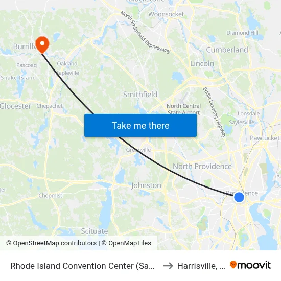 Rhode Island Convention Center (Sabin) to Harrisville, RI map