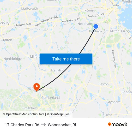 17 Charles Park Rd to Woonsocket, RI map