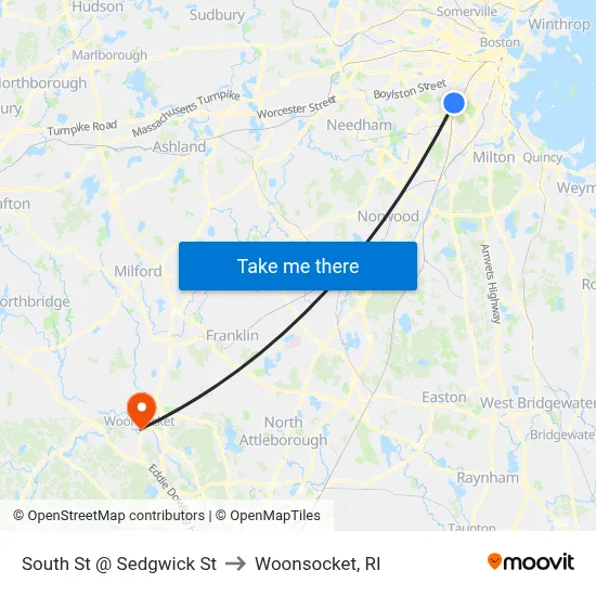 South St @ Sedgwick St to Woonsocket, RI map