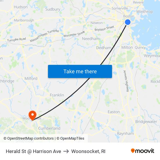 Herald St @ Harrison Ave to Woonsocket, RI map
