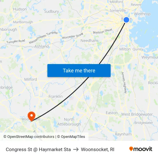 Congress St @ Haymarket Sta to Woonsocket, RI map