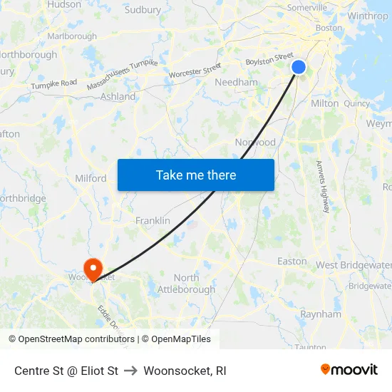 Centre St @ Eliot St to Woonsocket, RI map