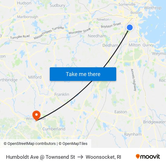 Humboldt Ave @ Townsend St to Woonsocket, RI map