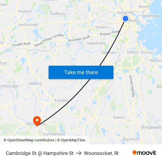 Cambridge St @ Hampshire St to Woonsocket, RI map