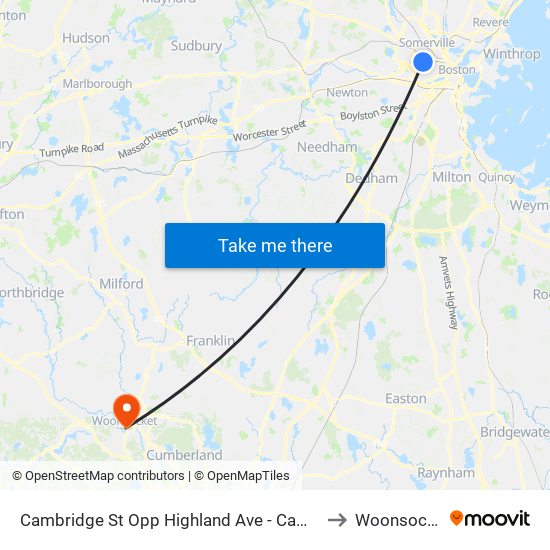 Cambridge St Opp Highland Ave - Cambridge Hospital to Woonsocket, RI map