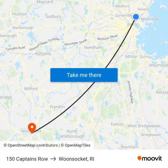 150 Captains Row to Woonsocket, RI map