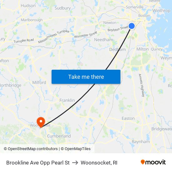 Brookline Ave Opp Pearl St to Woonsocket, RI map