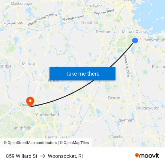 859 Willard St to Woonsocket, RI map