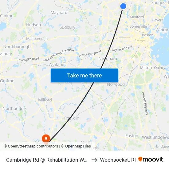 Cambridge Rd @ Rehabilitation Way to Woonsocket, RI map