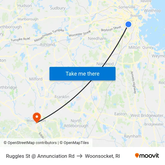 Ruggles St @ Annunciation Rd to Woonsocket, RI map