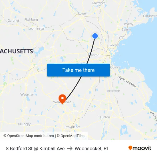 S Bedford St @ Kimball Ave to Woonsocket, RI map