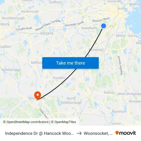 Independence Dr @ Hancock Woods to Woonsocket, RI map