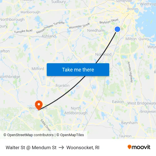 Walter St @ Mendum St to Woonsocket, RI map