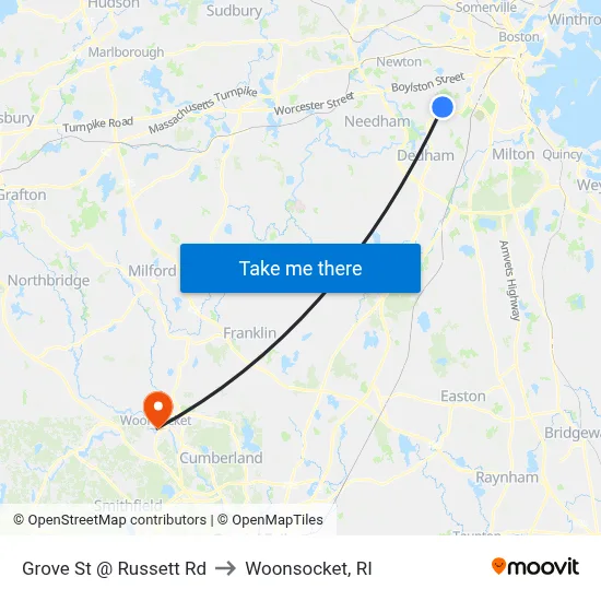 Grove St @ Russett Rd to Woonsocket, RI map