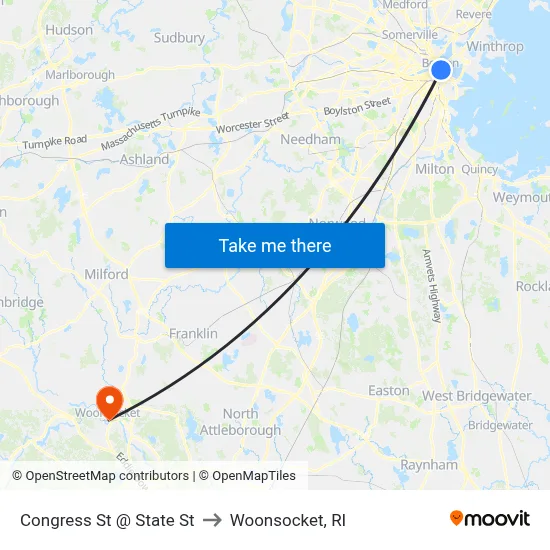 Congress St @ State St to Woonsocket, RI map