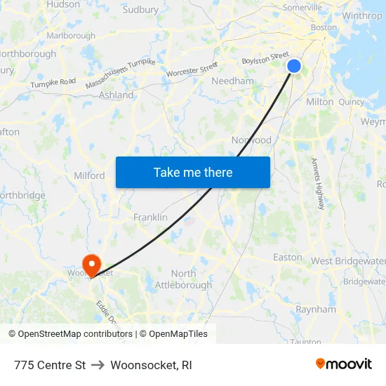 775 Centre St to Woonsocket, RI map