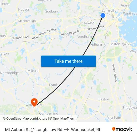 Mt Auburn St @ Longfellow Rd to Woonsocket, RI map