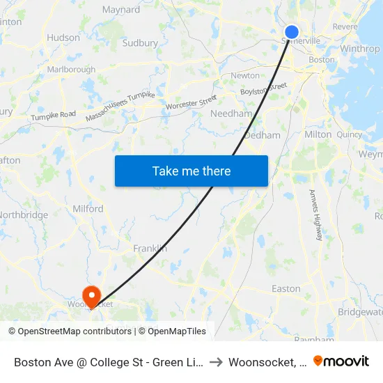 Boston Ave @ College St - Green Line to Woonsocket, RI map