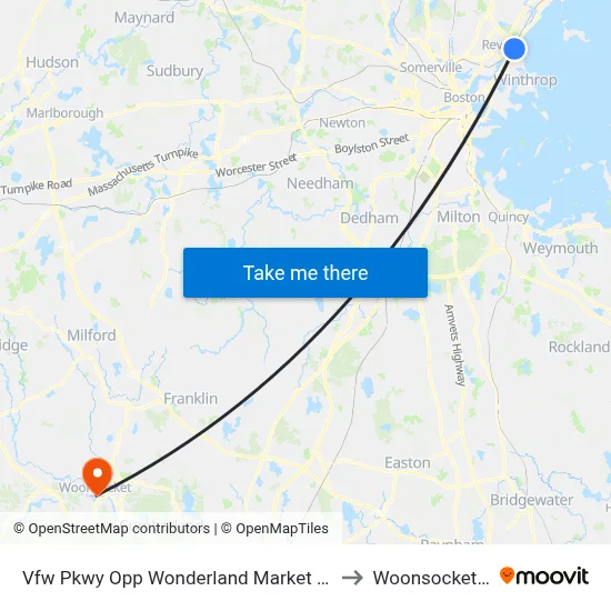 Vfw Pkwy Opp Wonderland Market Place to Woonsocket, RI map
