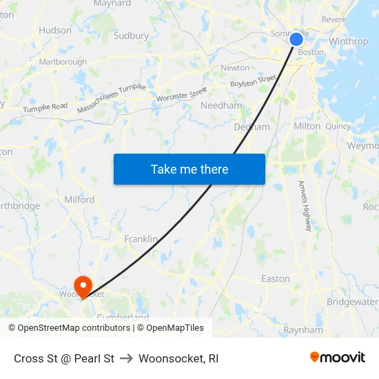 Cross St @ Pearl St to Woonsocket, RI map