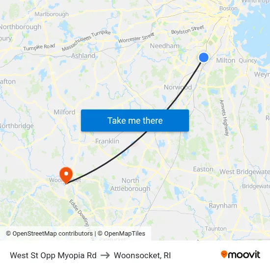 West St Opp Myopia Rd to Woonsocket, RI map