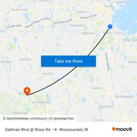 Gallivan Blvd @ Ross Rd to Woonsocket, RI map
