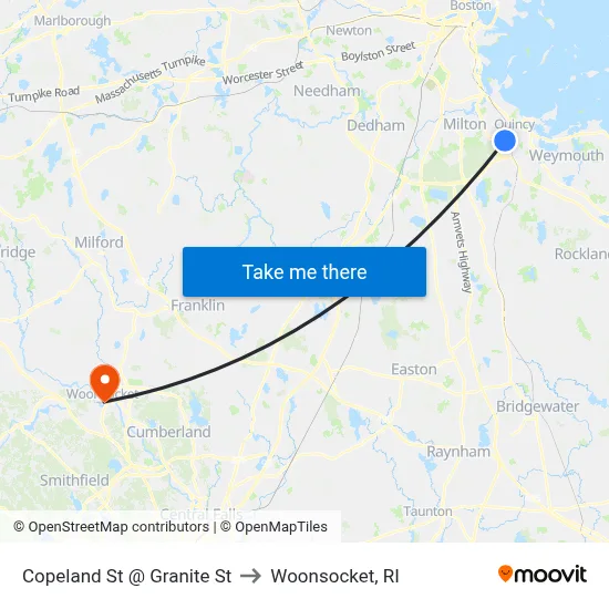 Copeland St @ Granite St to Woonsocket, RI map