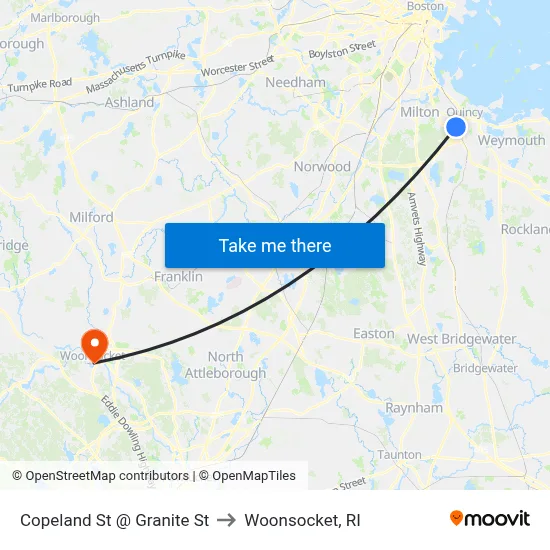 Copeland St @ Granite St to Woonsocket, RI map