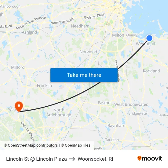 Lincoln St @ Lincoln Plaza to Woonsocket, RI map