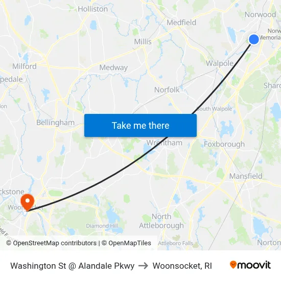 Washington St @ Alandale Pkwy to Woonsocket, RI map