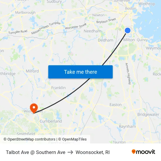 Talbot Ave @ Southern Ave to Woonsocket, RI map