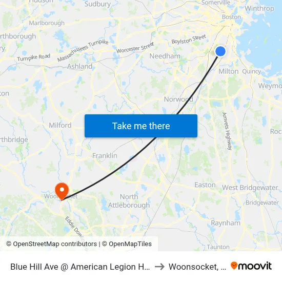 Blue Hill Ave @ American Legion Hwy to Woonsocket, RI map