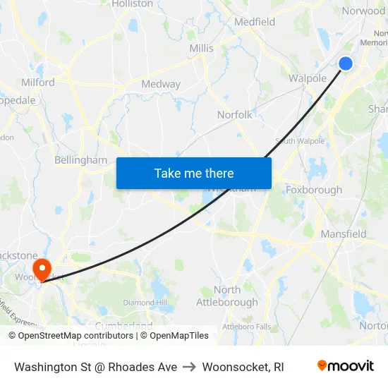 Washington St @ Rhoades Ave to Woonsocket, RI map