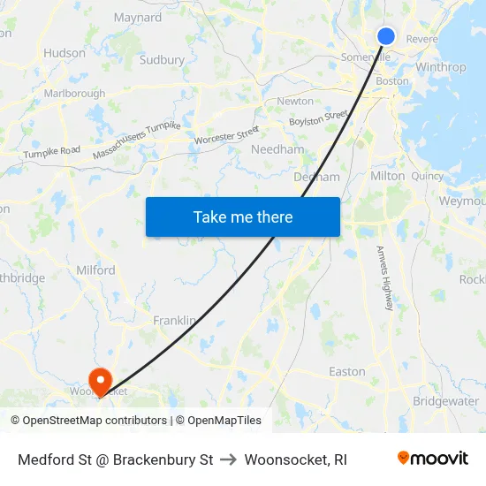 Medford St @ Brackenbury St to Woonsocket, RI map