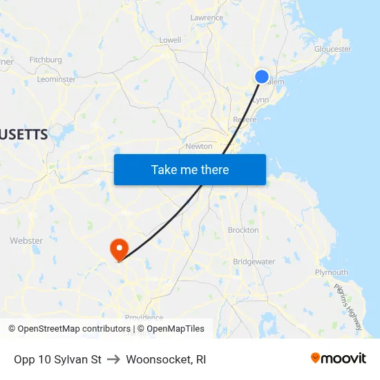 Opp 10 Sylvan St to Woonsocket, RI map