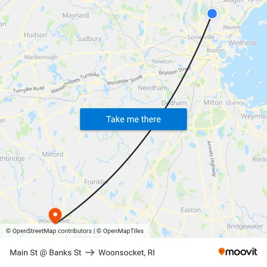 Main St @ Banks St to Woonsocket, RI map