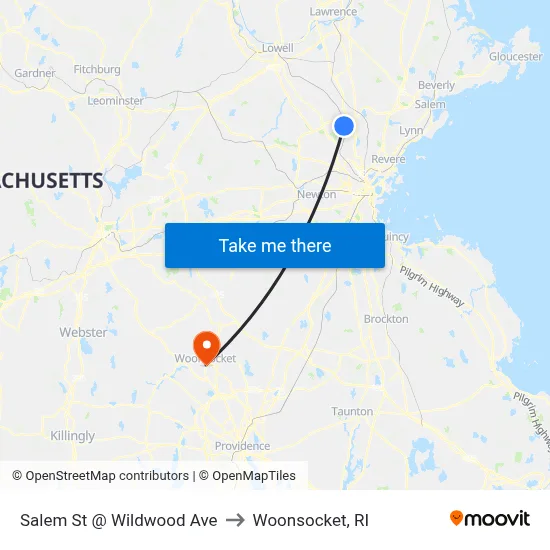 Salem St @ Wildwood Ave to Woonsocket, RI map
