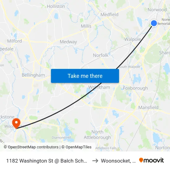 1182 Washington St @ Balch School to Woonsocket, RI map