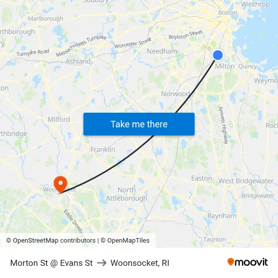 Morton St @ Evans St to Woonsocket, RI map