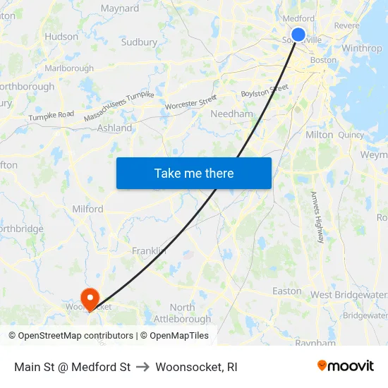 Main St @ Medford St to Woonsocket, RI map